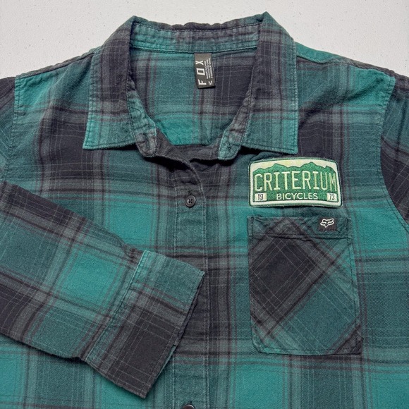 Fox Shirt Womens Medium‎ Plaid Flannel Button Up Criterium Bicycles Outdoor Hike - Picture 1 of 9